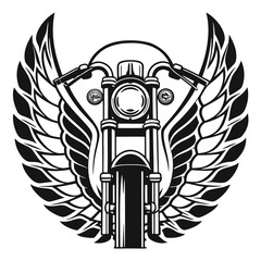Black and white graphic illustration of a motorcycle with wings 1