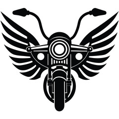 Black motorcycle emblem with wings graphic illustration
