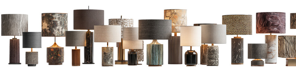 Collection of various table lamps with textured shades