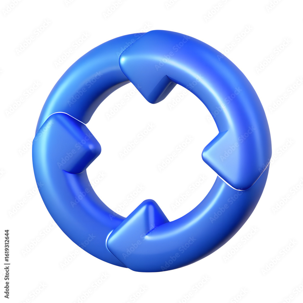 Poster a smooth, blue circular arrow symbol indicates a continuous cycle or process, isolated against a cle