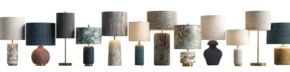 Variety of table lamps with diverse shades and bases