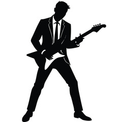 Black silhouette of a man playing electric guitar male 2