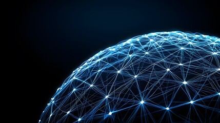 A futuristic, digital globe glows with blue lines and points against a black background, resembling a complex network or data connection visualization.