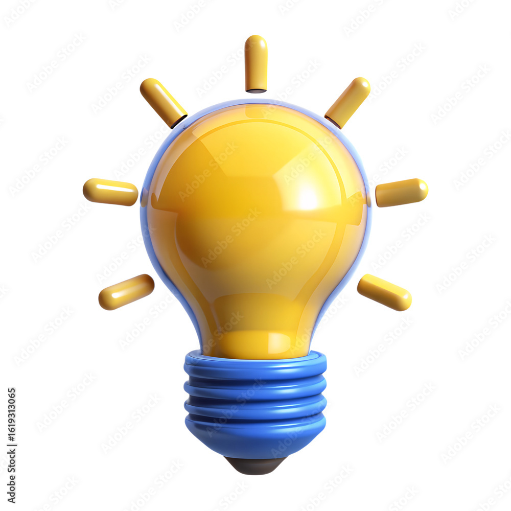 Poster a 3d rendered lightbulb with radiating lines, symbolizing a bright idea and innovation isolated on t