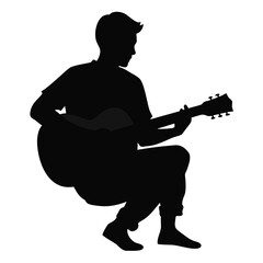 Black silhouette of a person playing an acoustic guitar