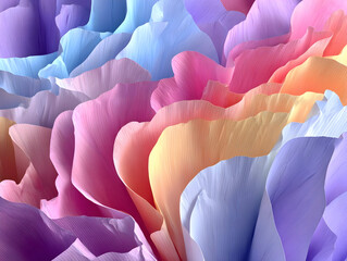 Colorful flower petals forming smooth, elegant curves, blending into delicate lines representing serene natural beauty and soft botanical harmony