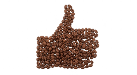 Coffee beans thumbs up gesture isolated on transparent background