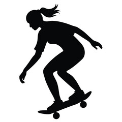Black silhouette of a young person skateboarding female