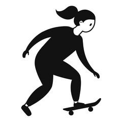 Black silhouette of a young person skateboarding girl