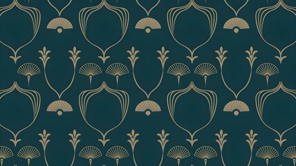 A Symmetrical Art Deco Pattern with Fans and Geometric Shapes.
