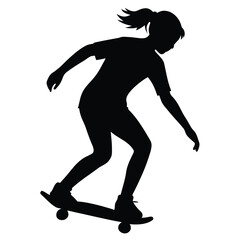 Black silhouette of a young person skateboarding girl 1