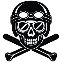 Monochrome Skull with Goggles and Crossed Bones black and white