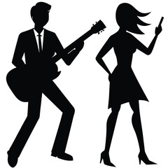 Man playing guitar woman holding phone music