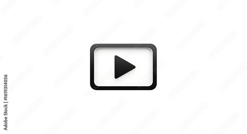 Poster a black play button inside of a rounded rectangle with a white background on a white surface ai gene