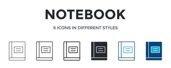 Notebook Icon In Different Style Vector Illustration. Designed In Thin Line, Regular Line, Bold Line, Glyph, Color Line, And Color Glyph Style Can Be Used For Web