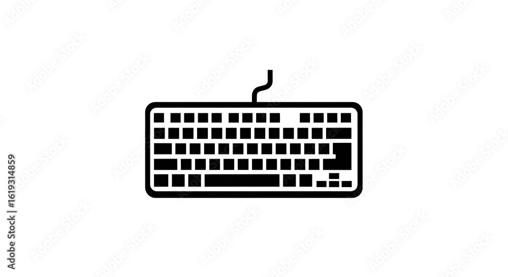 Aufkleber illustration of a black and white computer keyboard with a cable on a white background image ai gene