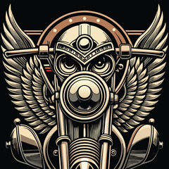 Stylized Motorcycle Front with Wings and Black Background