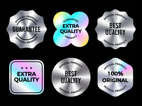 Holographic Metallic Silver Guarantee and Quality Badges Set