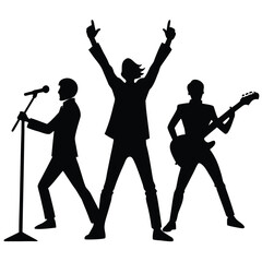 Three musicians performing on stage silhouette band