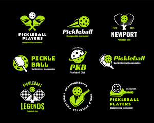 Set of Pickleball club tournament logo design suitable for team club, print t shirt, badges sticker or etc.