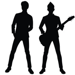 Two Male Guitarists Silhouetted Against White Background
