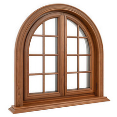 Fototapeta premium Elegant arched wooden casement window with detailed mullions and a sill isolated on transparent background