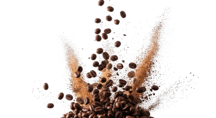 Explosion of Fresh Coffee Beans and Ground Coffee PNG
