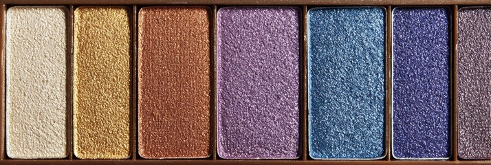 Collection of Shimmering Eyeshadow Pans Arranged With Diffused Light Creating an Appealing, Colorful Display Suitable for Cosmetic Enthusiasts