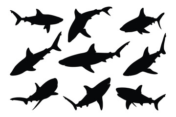 Shark silhouette collection, set of shark silhouette vector illustration