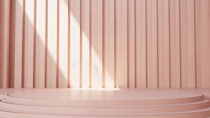 Obraz premium Soft pink vertical ribbed background with natural light spotlight
