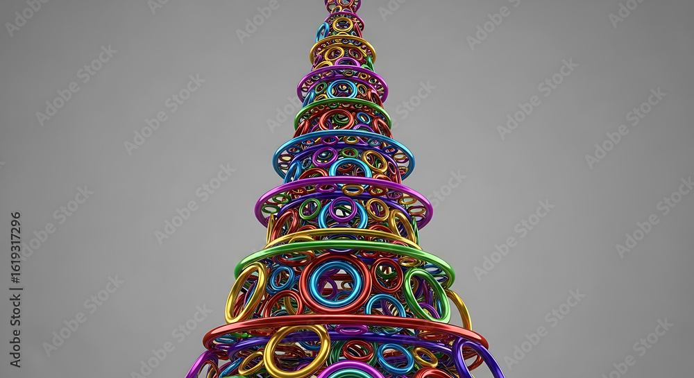 Aufkleber a colorful abstract christmas tree made of interconnected rings on a gray gradient background ai gen