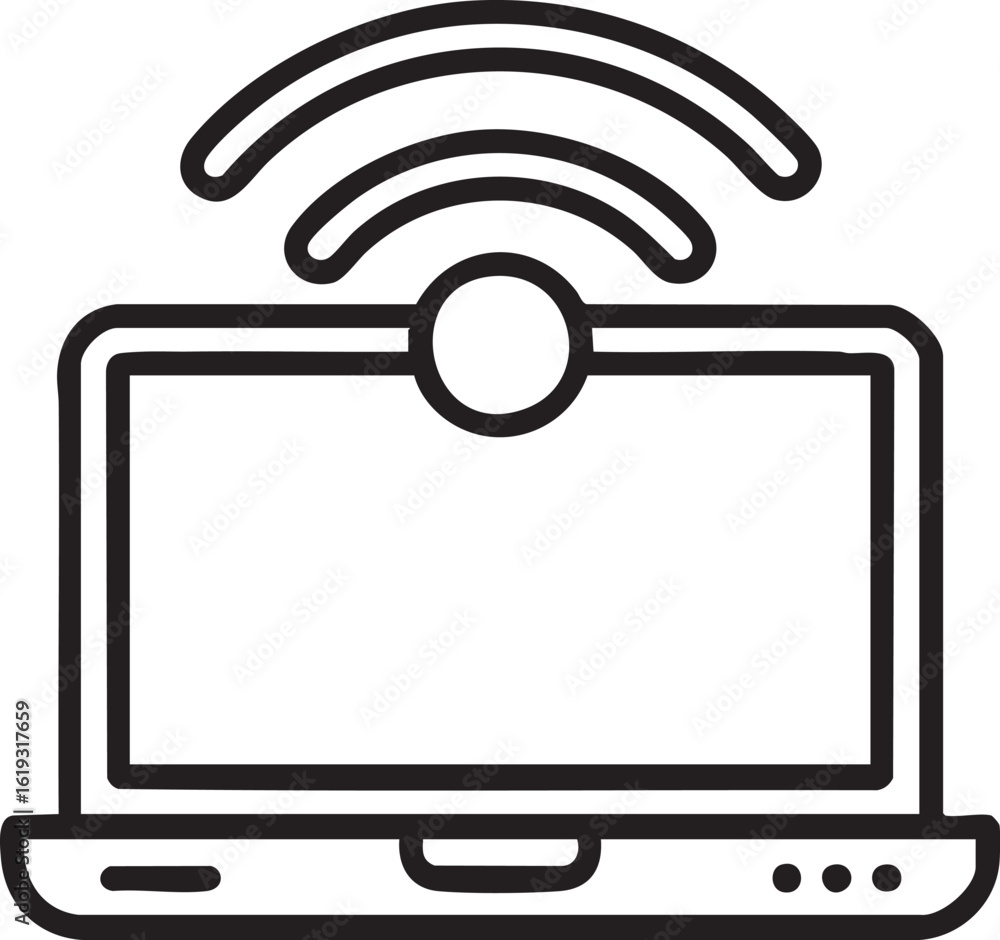 Poster laptop wifi line art minimalist vector illustration computer symbol for internet connection online c