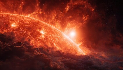 Erupting Sun flares against the cloud background, use for astronomy and physics