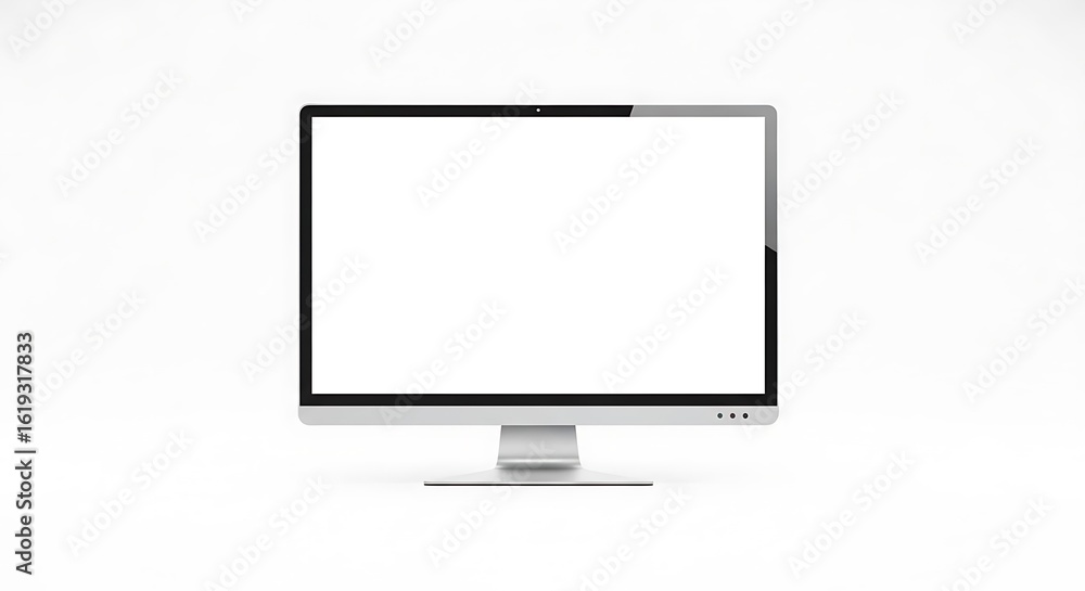 Poster a minimalist computer monitor with a blank white screen on a white background in a studio setting ai