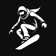 White snowboarder jumping in stylized graphic illustration