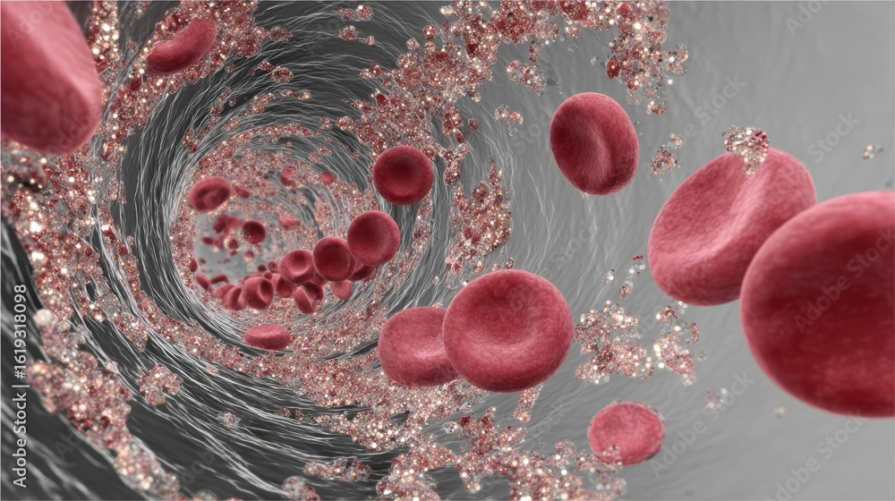 Aufkleber 3d visualization of sparkling thrombi obstructing microcirculation in capillaries demonstrating seve