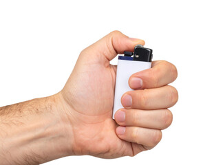  Lighter in Hand with Ignition Spark, Human Interaction, Transparent Cutout