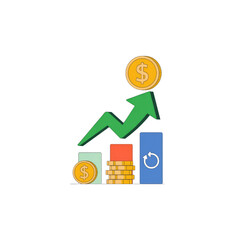 Upward Trending Growth Graph with Stacked Gold Coins and Dollar Signs Illustrating Financial