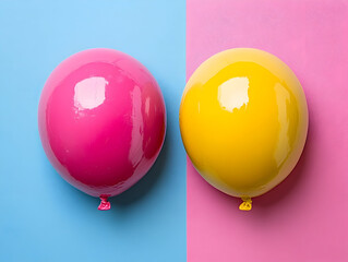 Pastel balloons floating against soft blue and pink split backdrop, symbolizing festive mood, childhood happiness, and celebratory spirit with delicate color harmony