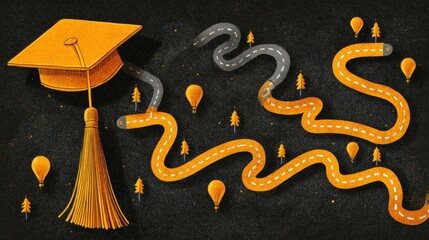 Career Roadmap Illustrating the Journey From Education to Professional Success With a Cap and Tassel