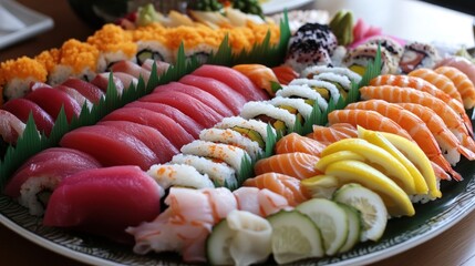 Large platter of sushi and sashimi