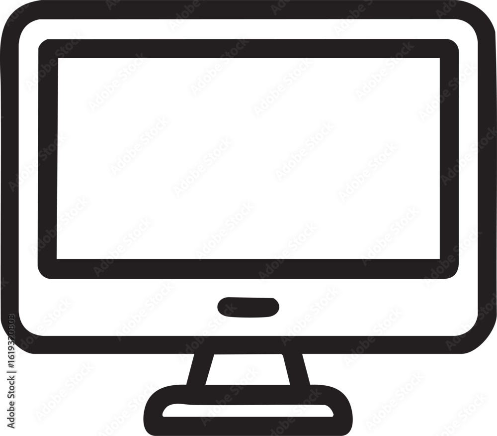 Poster computer monitor icon line art vector illustration of desktop display screen for technology electron