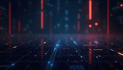 Obraz premium Glowing Vertical Fiber Elements On Blue Tech Surface