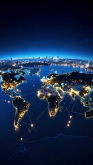 Image of Global network of illuminated cities at night printed on Printed Glass Splashbacks