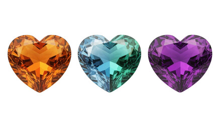 Fototapeta premium Heart shaped gemstones in different colors isolated on transparent background