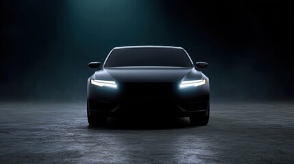 Dynamic car showcase studio setting photography dark environment front view modern automotive design