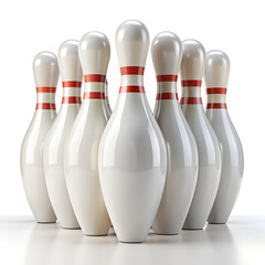Set of classic white bowling pins isolated on transparent background