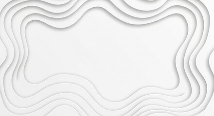A minimalist and clean abstract background featuring layered white paper cut-out waves, creating subtle shadows and a three-dimensional effect.