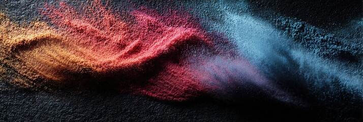 Colorful Makeup Pigments Create an Artistic Splash on Dark Canvas With an Open Space in the Upper Right Corner