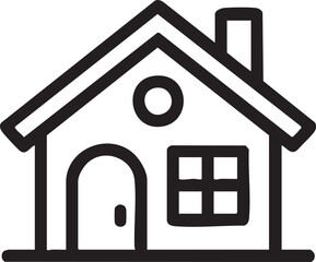 Simple House Line Art Icon With Chimney Door and Window Representing Home Living Architecture Real Estate and Residential Building Concept


